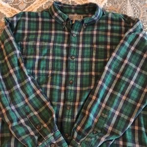 Green plaid Duluth Trading Company flannel